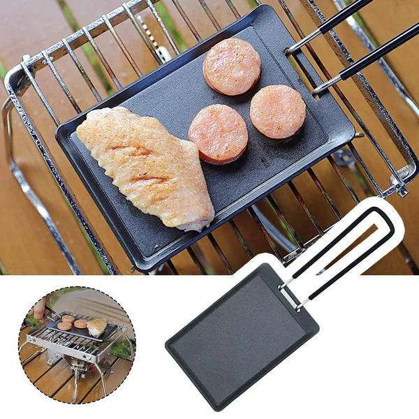 Planet Gates Black / China Non Stick Baking Tray Portable Folding Rectangular Outdoor Camping Steak Frying Pan Easy Clean Grill BBQ Plate Cookware