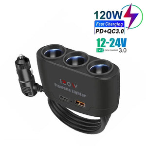 Planet Gates black / CHINA PD QC3.0 Dual USB Socket 120W Car Cigarette Lighter Splitter 12V 24V Fast Charger Plug Phone Power Adapter for Car DVR Dashcam