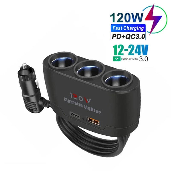 Planet Gates black / CHINA PD QC3.0 Dual USB Socket 120W Car Cigarette Lighter Splitter 12V 24V Fast Charger Plug Phone Power Adapter for Car DVR Dashcam