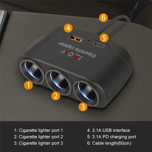 Planet Gates black / CHINA PD QC3.0 Dual USB Socket 120W Car Cigarette Lighter Splitter 12V 24V Fast Charger Plug Phone Power Adapter for Car DVR Dashcam