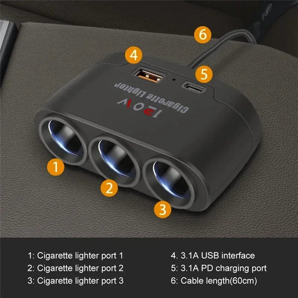 Planet Gates black / CHINA PD QC3.0 Dual USB Socket 120W Car Cigarette Lighter Splitter 12V 24V Fast Charger Plug Phone Power Adapter for Car DVR Dashcam