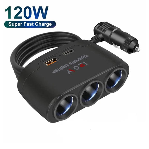 Planet Gates black / CHINA PD QC3.0 Dual USB Socket 120W Car Cigarette Lighter Splitter 12V 24V Fast Charger Plug Phone Power Adapter for Car DVR Dashcam