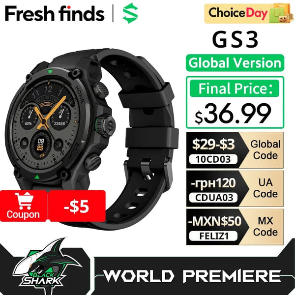 Planet Gates Black / CHINA [World Premiere]Blackshark GS3 Smart Watch Global Version 1.43"AMOLED Display GPS Satellite Positioning 21 Day Battery Life 5ATM