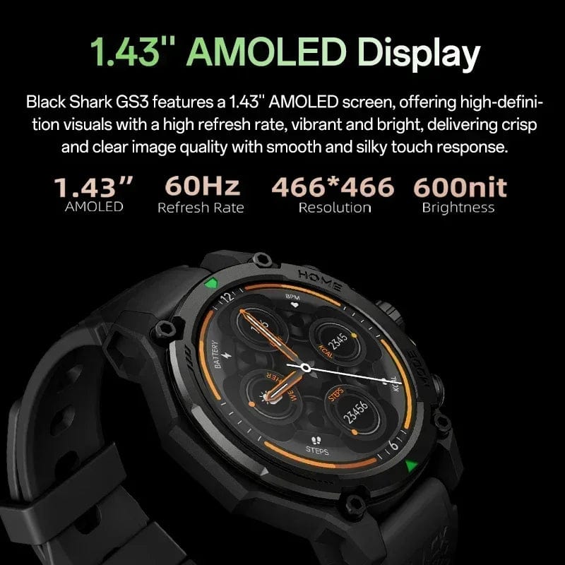 Planet Gates Black / CHINA [World Premiere]Blackshark GS3 Smart Watch Global Version 1.43"AMOLED Display GPS Satellite Positioning 21 Day Battery Life 5ATM