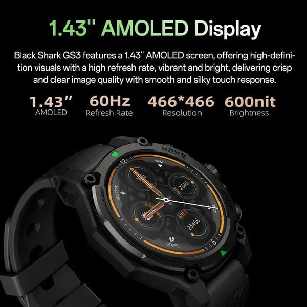 Planet Gates Black / CHINA [World Premiere]Blackshark GS3 Smart Watch Global Version 1.43"AMOLED Display GPS Satellite Positioning 21 Day Battery Life 5ATM