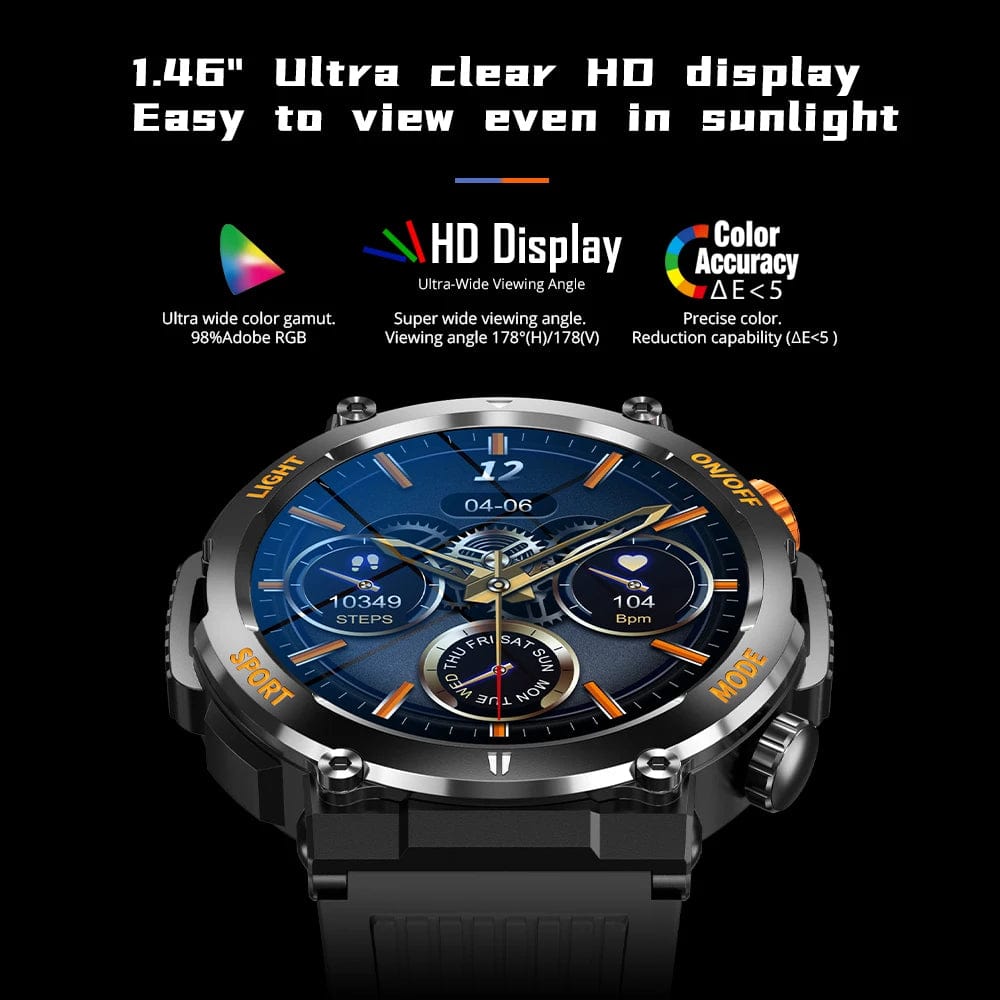 Planet Gates black COLMI V68 1.46'' HD Display Smartwatch Men 100 Sports Modes Compass Flashlight Military Grade Toughness Smart Watch