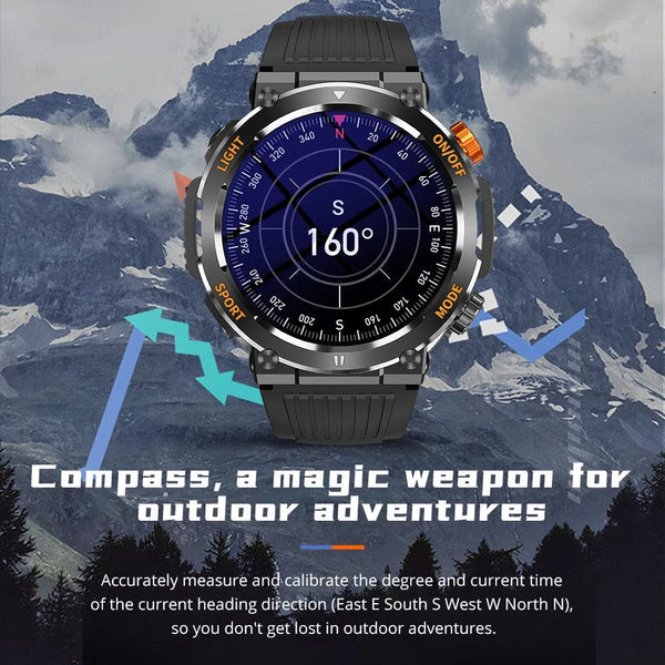 Planet Gates black COLMI V68 1.46'' HD Display Smartwatch Men 100 Sports Modes Compass Flashlight Military Grade Toughness Smart Watch