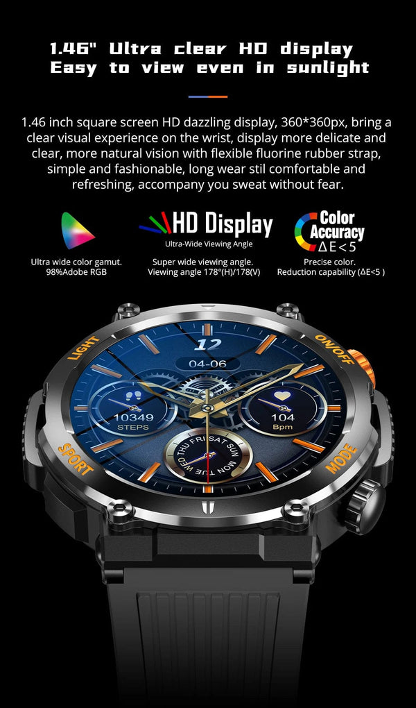 Planet Gates black COLMI V68 1.46'' HD Display Smartwatch Men 100 Sports Modes Compass Flashlight Military Grade Toughness Smart Watch