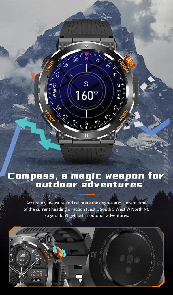 Planet Gates black COLMI V68 1.46'' HD Display Smartwatch Men 100 Sports Modes Compass Flashlight Military Grade Toughness Smart Watch