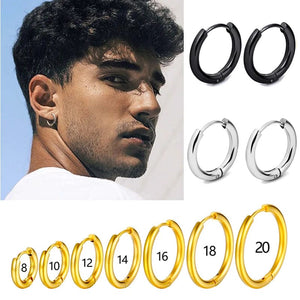 Planet Gates Black Color / 20MM 1 Pair Stainless Steel Hoop Earrings Women Men Gold Color Small Earrings Girl Jewelry Pendientes Mujer Aretes Cartilage Piercing