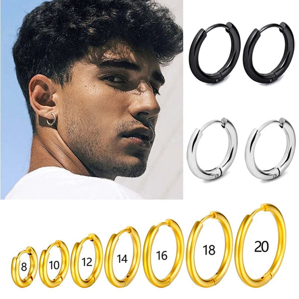 Planet Gates Black Color / 20MM 1 Pair Stainless Steel Hoop Earrings Women Men Gold Color Small Earrings Girl Jewelry Pendientes Mujer Aretes Cartilage Piercing