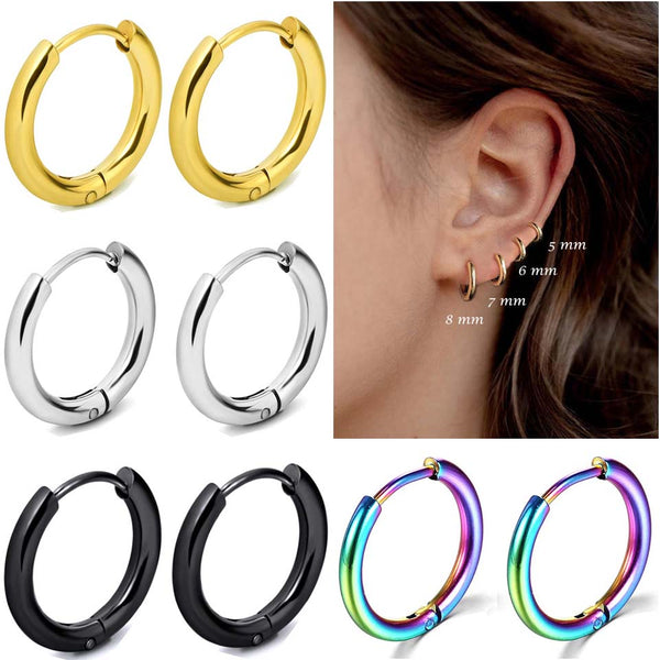 Planet Gates Black Color / 20MM 1 Pair Stainless Steel Hoop Earrings Women Men Gold Color Small Earrings Girl Jewelry Pendientes Mujer Aretes Cartilage Piercing