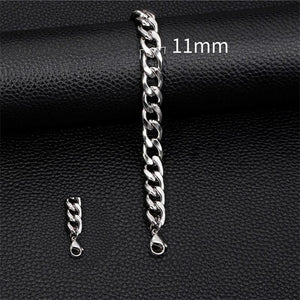 Planet Gates Black color / 22cm / 5mm 3-11mm Thick Waterproof Chain Bracelet for Men Stainless Steel Cuban Chain Wristband Classic Punk Heavy Men's Jewelry Gift