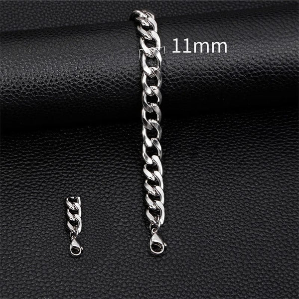 Planet Gates Black color / 22cm / 5mm 3-11mm Thick Waterproof Chain Bracelet for Men Stainless Steel Cuban Chain Wristband Classic Punk Heavy Men's Jewelry Gift