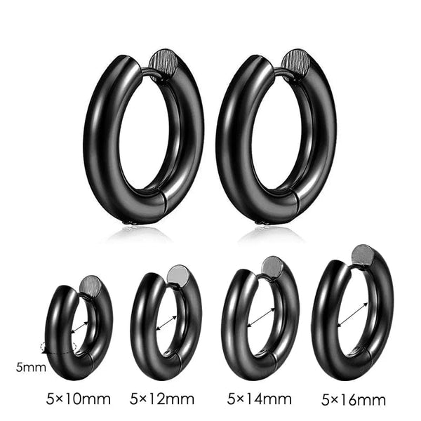Planet Gates Black Color 5mm / 14mm Stainless Steel Hoop Earring For Men Women Simple Hip Hop Rock Gold Color Piercing Punk Chic Jewelry Korean Chunky Earrings