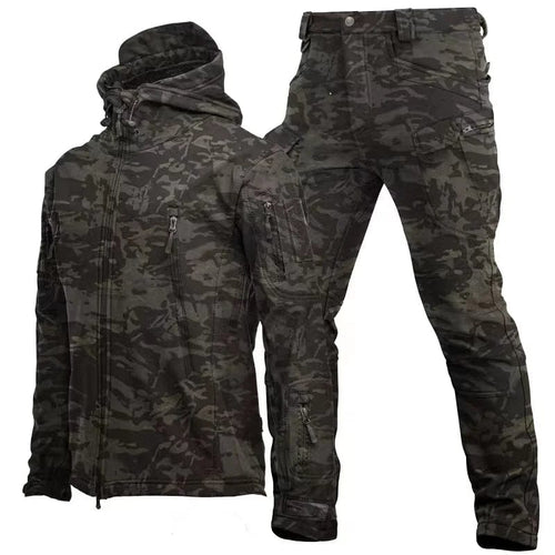 Planet Gates Black CP X7 Suit / L 65-75kgs Army SoftShell Tactical Waterproof Jackets Men Hood Coat Military Combat Tracksuit Fishing Hiking Camping Climbing Pant Trousers