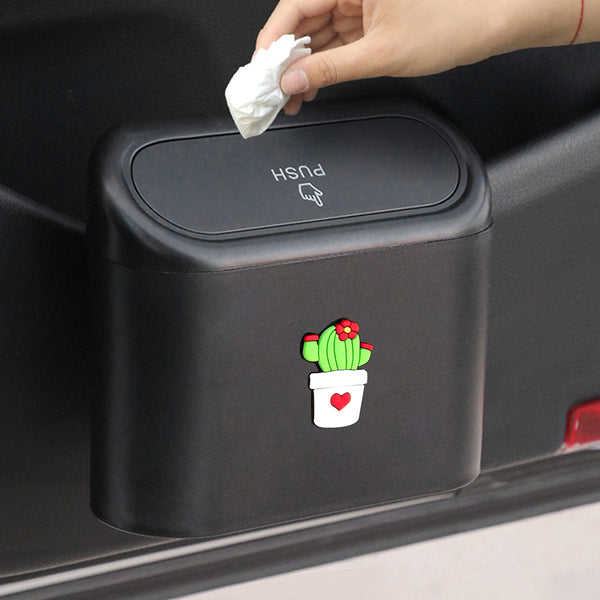 Planet Gates Black Cute Cartoon Car Trash Can With Flip-top Lid - Keep Your Car Clean And Tidy!