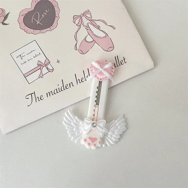 Planet Gates black Cute Cat Paw Utility Knife Lovely Wing Bowknot Style Open Box Cutter Letter Envelope Opener Mail Knife School Office Supplies