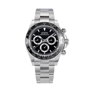 Planet Gates Black Dial / S418-2 Sugess Panda Chronograph Movement Automatic Mechanical Chronograph Wristwatch Waterproof Diving Men Watches Ceramic Bezel Tona