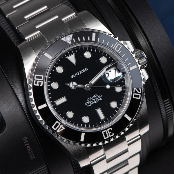 Planet Gates Black Dial Sugess Diver Water Men Watch Ghost Luxury Automatic Mechanical Watches Nh35 Movement Ceramic Bezel 20ATM Luminous Calendar