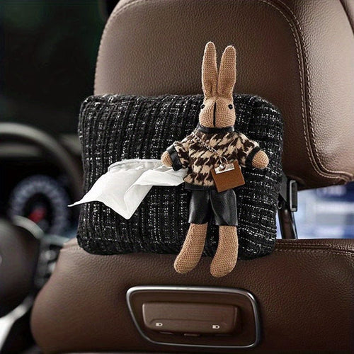 Planet Gates Black Doll Fashionable & Durable Car Tissue Box with Cute Rabbit Doll - Perfect Gift for Drivers to Stay Clean & Tidy!