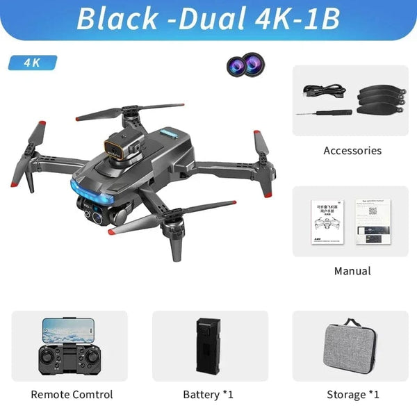 Planet Gates Black Dual 4K-1B New P15 Drone Professional 8K GPS Dual Camera Obstacle Avoidance 5G Optical Flow Positioning Brushless RC Dron Quadcopter 10000M