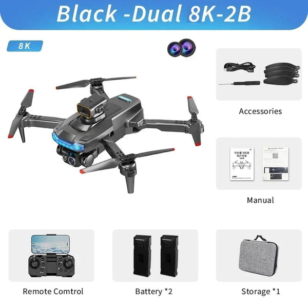 Planet Gates Black Dual 8K-2B New P15 Drone Professional 8K GPS Dual Camera Obstacle Avoidance 5G Optical Flow Positioning Brushless RC Dron Quadcopter 10000M