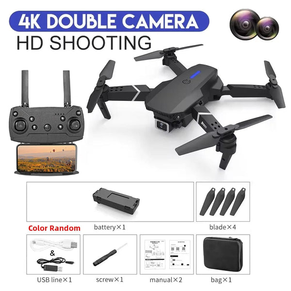 Planet Gates Black-Dual C-1B KBDFA 2023 New E88 Pro WIFI FPV Drone Wide Angle HD 4K 1080P Camera Height Hold RC Foldable Quadcopter Dron Helicopter Toys Gift