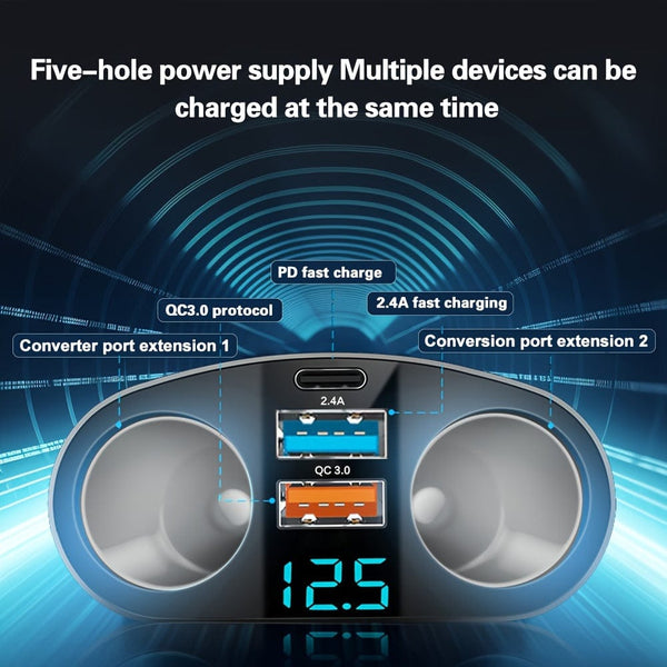 Planet Gates Black Dual Port Car Charger Adapter: Charge Multiple Devices Simultaneously With Digital Display!
