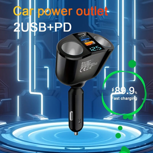 Planet Gates Black Dual Port Car Charger Adapter: Charge Multiple Devices Simultaneously With Digital Display!