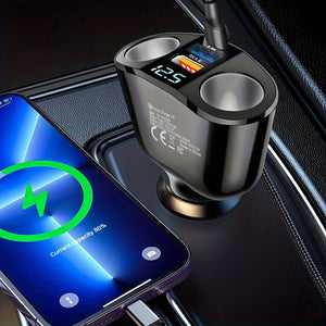 Planet Gates Black Dual Port Car Charger Adapter: Charge Multiple Devices Simultaneously With Digital Display!