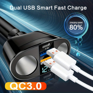 Planet Gates Black Dual Port Car Charger Adapter: Charge Multiple Devices Simultaneously With Digital Display!