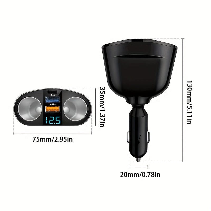Planet Gates Black Dual Port Car Charger Adapter: Charge Multiple Devices Simultaneously With Digital Display!