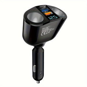 Planet Gates Black Dual Port Car Charger Adapter: Charge Multiple Devices Simultaneously With Digital Display!