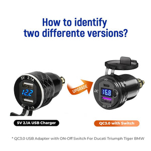 Planet Gates Black Dual QC3.0 Motorcycle USB Charger Moto USB Power Adapter Switch for BMW R1200GS Adventure F800GS Triumph Tiger Ducati DIN Socket