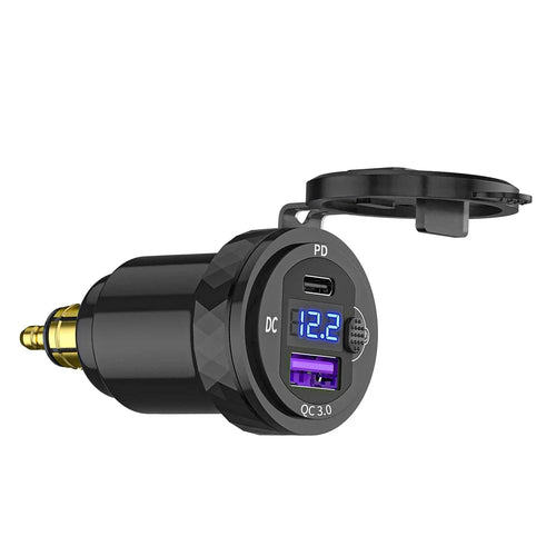 Planet Gates Black Dual QC3.0 Motorcycle USB Charger Moto USB Power Adapter Switch for BMW R1200GS Adventure F800GS Triumph Tiger Ducati DIN Socket