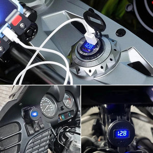 Planet Gates Black Dual QC3.0 Motorcycle USB Charger Moto USB Power Adapter Switch for BMW R1200GS Adventure F800GS Triumph Tiger Ducati DIN Socket
