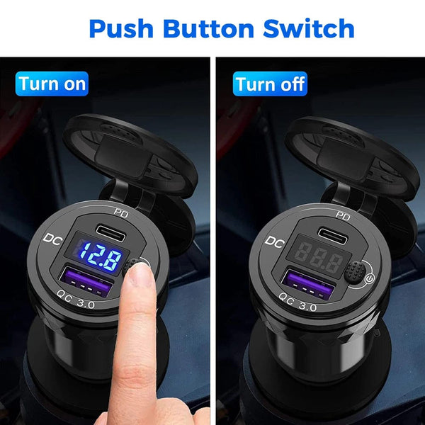 Planet Gates Black Dual QC3.0 Motorcycle USB Charger Moto USB Power Adapter Switch for BMW R1200GS Adventure F800GS Triumph Tiger Ducati DIN Socket