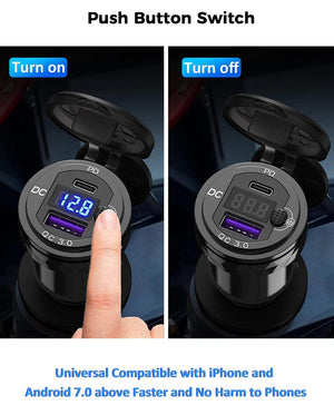 Planet Gates Black Dual QC3.0 Motorcycle USB Charger Moto USB Power Adapter Switch for BMW R1200GS Adventure F800GS Triumph Tiger Ducati DIN Socket