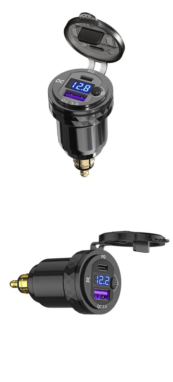 Planet Gates Black Dual QC3.0 Motorcycle USB Charger Moto USB Power Adapter Switch for BMW R1200GS Adventure F800GS Triumph Tiger Ducati DIN Socket