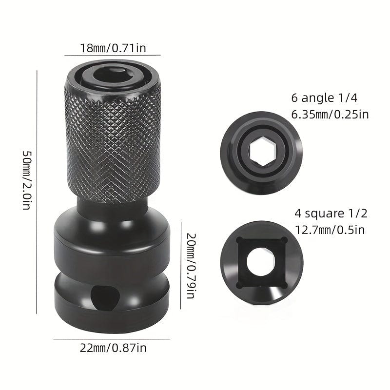 Planet Gates Black Electric Wrench Conversion Head Telescopic Bullet Sleeve Conversion Connector 1/2 To 1/4