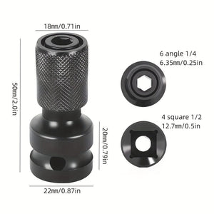 Planet Gates Black Electric Wrench Conversion Head Telescopic Bullet Sleeve Conversion Connector 1/2 To 1/4