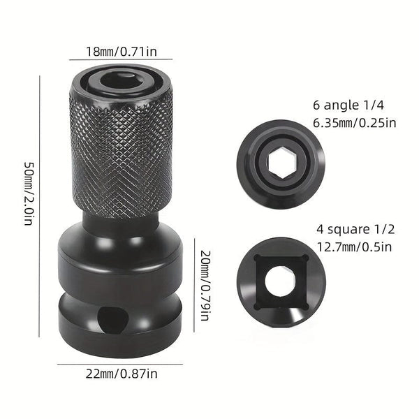 Planet Gates Black Electric Wrench Conversion Head Telescopic Bullet Sleeve Conversion Connector 1/2 To 1/4