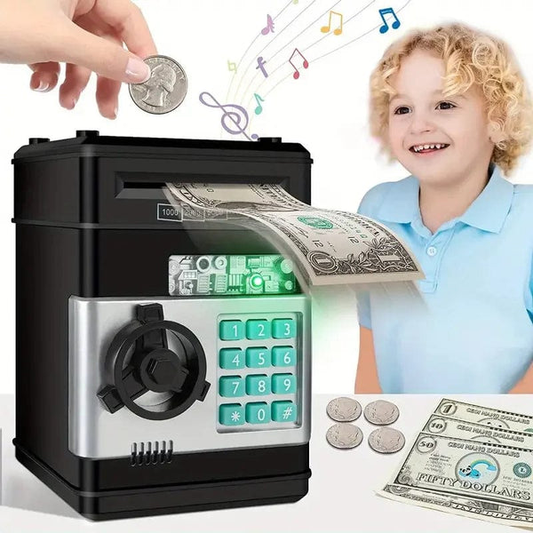 Planet Gates black Electronic Piggy Bank Password Safe Box Money Boxes For Children Digital Coins Cash Saving Safe Deposit Atm Machine Kid Gifts