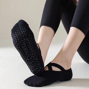 Planet Gates Black / EUR 34-39 Yoga Socks Women Cotton Silicone Non-slip Pilates Grip Towel  No-Show Barre Sock