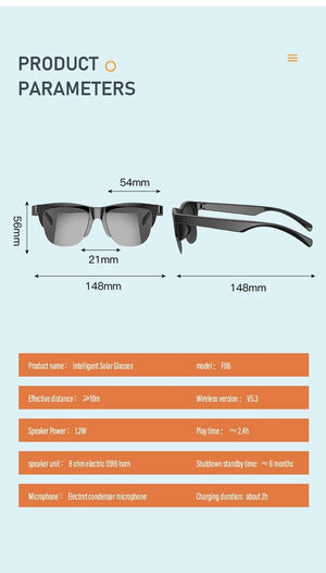 Planet Gates black F06 Connected Bezel IP4 Waterproof Parasol Wireless Stereo Android Glasses With Bluetooth Headphones Sport Electric Scooter Men