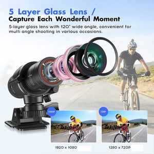 Planet Gates black / F9 and 64GB Mini Sport DV Action Sports Camera Flashlight Helmet Full HD 1080P Video Ideal for Bike, Cycle, Motorcycle Waterproof Camcorder