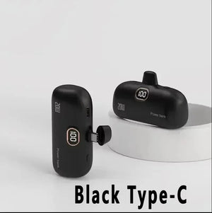 Planet Gates Black for Type-C / 5000mAh Mini Power Bank 2000/5000mAh Built Cable Portable Mobile Charger Fast Charger Spare Battery Capsule Power bank For iPhone Type-C