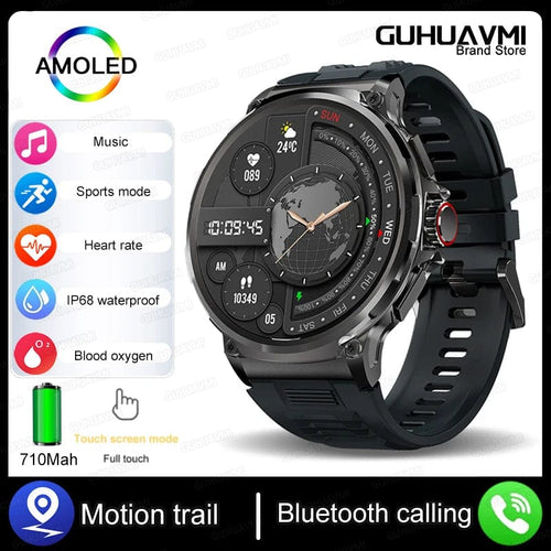 Planet Gates Black For Xiaomi Huawei 1.85"ultra HD Bluetooth Call Smart Watch Men GPS Track 710mAH Large Battery 400+Dial IP68Waterproof Smartwatch