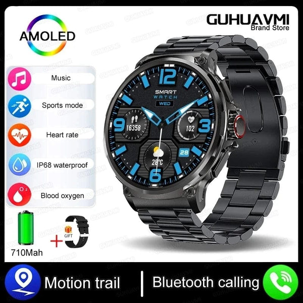 Planet Gates Black For Xiaomi Huawei 1.85"ultra HD Bluetooth Call Smart Watch Men GPS Track 710mAH Large Battery 400+Dial IP68Waterproof Smartwatch